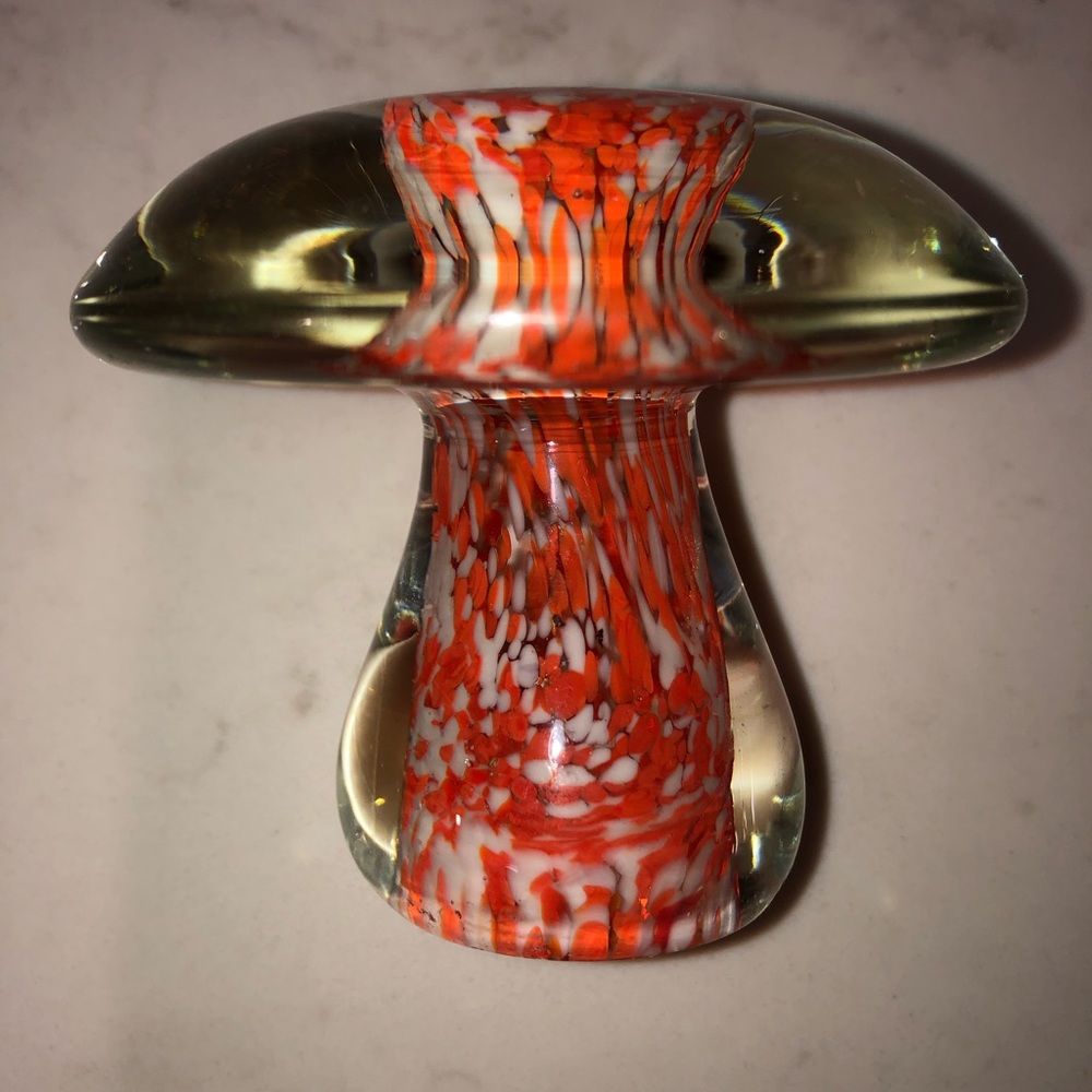 Vintage Glass Mushroom Orange, White & Clear